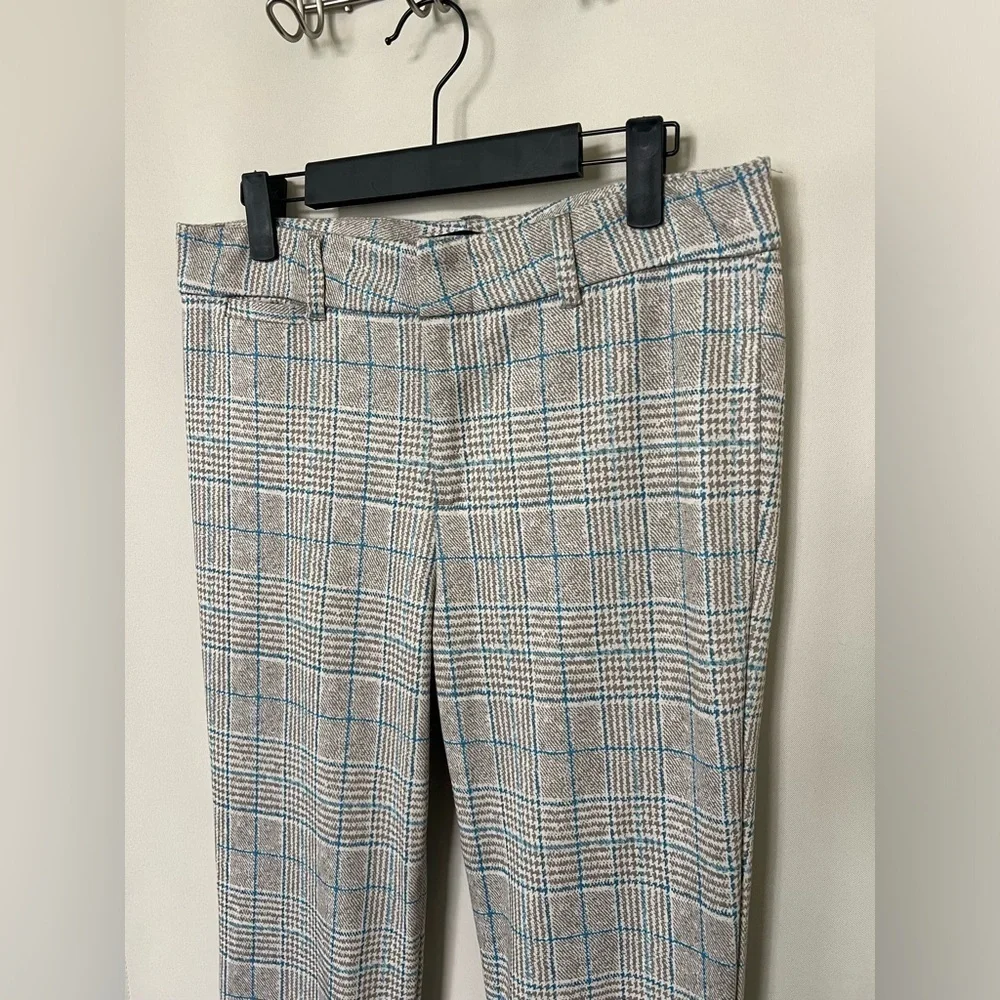 Kut from the Kloth Women's 8‎ Beige Blue Plaid Skinny Trouser Pants